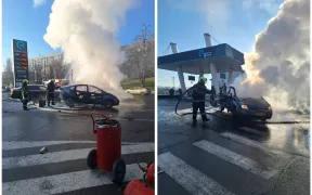 /ВИДЕО/ В центре Кишинева на заправке взорвалось такси. Водитель Toyota получил ожоги тела