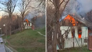 /VIDEO/ Alertă la Valea Morilor: Arde casa de lângă scările parcului. Pompierii au intervenit