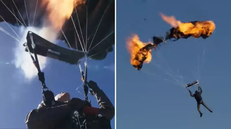 Tom Cruise parașuta foc