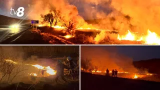 /ВИДЕО/ Большое возгорание сухой травы в Каларашском районе: кадры TV8 с места