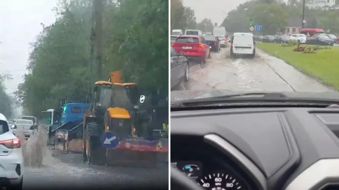 /VIDEO/ Străzi inundate în Chișinău: Avarie la Malina Mică și Albișoara plină de apă