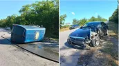/VIDEO/ Accident violent la Anenii Noi: Două mașini s-au ciocnit, una a ajuns cu roțile în sus