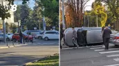 ДТП возле президентуры: столкнулись четыре автомобиля, одна машина перевернулась