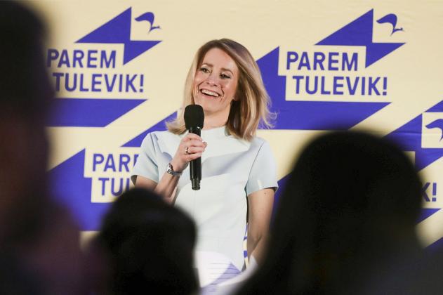 Chairwoman of the Reform Party Kaja Kallas speaks at her party headquarters after a parliamentary elections in Tallinn, Estonia, Sunday, March 3, 2019. Estonians are voting in a parliamentary election Sunday in the small Baltic nation in a ballot where Pr