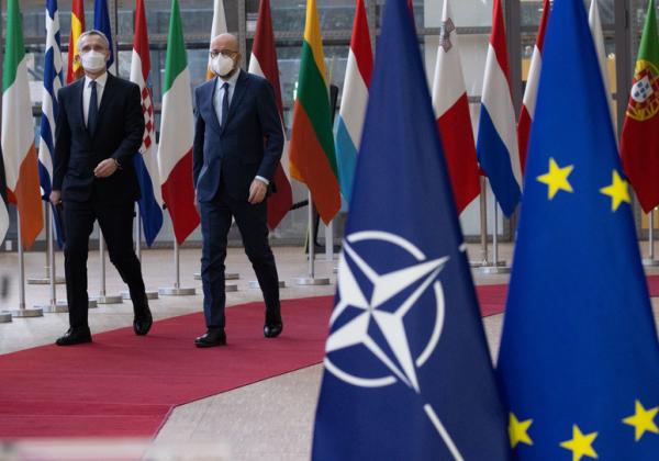 NATO Secretary General Jens Stoltenberg takes part in the video conference of the members of the European Council and meets with the President of the European Council, Charles Michel