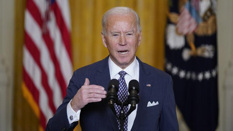 President Joe Biden speaks during a virtual event with the Munich Security Conference in the East Room of the White House, Friday, Feb. 19, 2021, in Washington. (AP Photo/Patrick Semansky)