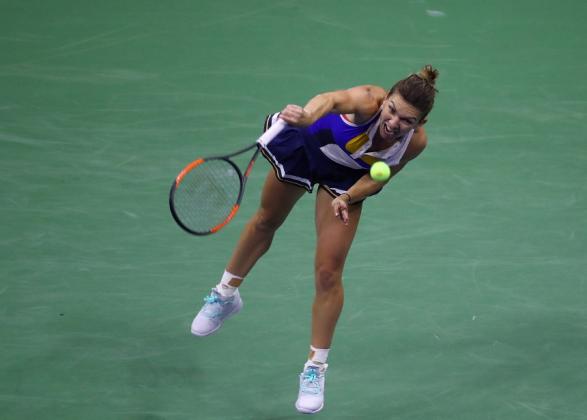 NEW YORK, USA - AUGUST 28: Simona Halep of Romania competes against Maria Sharapova (not seen) of Russia Women's Singles within 2017 US Open Tennis Championships at Arthur Ashe Stadium in New York, United States on August 28, 2017. Volkan Furuncu / Anadol
