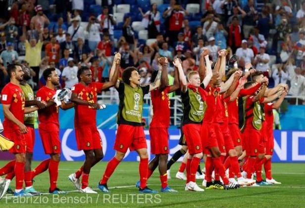 Soccer Football - World Cup - Group G - England vs Belgium - Kaliningrad Stadium, Kaliningrad, Russia - June 28, 2018   Belgium players celebrate after the match   REUTERS/Fabrizio Bensch