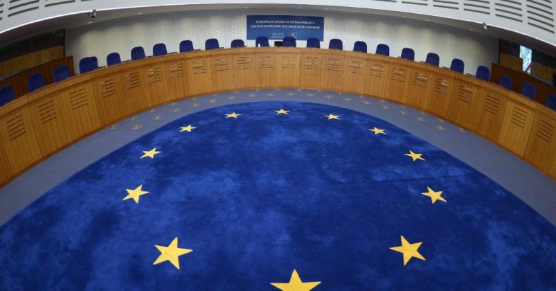 Picture taken on April 23, 2015 shows the audience room of the European Court for Human Rights, in Strasbourg, eastern France. AFP PHOTO / PATRICK HERTZOG        (Photo credit should read PATRICK HERTZOG/AFP/Getty Images)