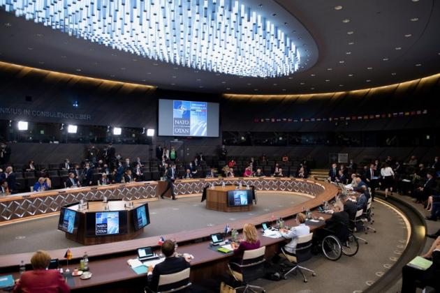 NATO heads of states and governments attend a plenary session at a NATO summit in Brussels, Belgium, June 14, 2021. Brendan Smialowski/Pool via REUTERS