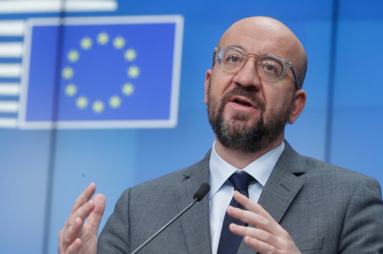 European Council President Charles Michel gives a presser at the end of a video conference meeting of the members of the European Council focused on the Covid-19 (novel coronavirus) pandemic, in Brussels, on January 21, 2021. The EU leaders will discuss