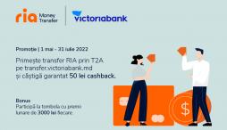 Victoriabank: Câștigă 50 de lei garantat și participă la tombola care poate aduce 3000 de lei la transfer online Ria (P)
