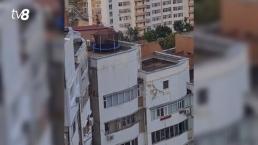 Caz ieșit din comun în Capitală: O trambulină pentru copii, amplasată pe acoperișul unui bloc cu 17 etaje. Ce spune IGP