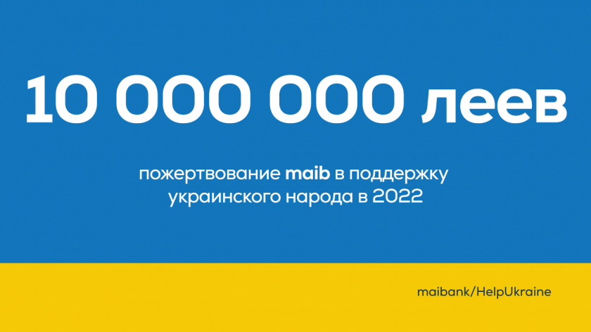 Maib: Пожертвование в поддержку украинского народа составило 10 000 000 леев