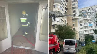/VIDEO/ Evacuați de urgență, dis-de-dimineață: Locatorii unui bloc, speriați după ce flăcările au cuprins un apartament