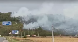 /ВИДЕО/ Пожар в приграничной зоне Хынчештского района: спасатели борются с огнем