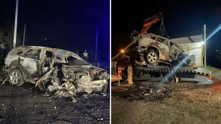 /FOTO/ Accident cumplit: Un tânăr a murit pe loc. Mașina sa a izbit un copac, un automobil, s-a răsturnat și a explodat