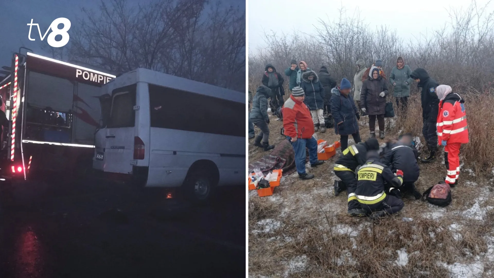 /VIDEO/ Filmul accidentului de la Ulmu: 11 răniți după ce un microbuz a intrat în mașina de pompieri