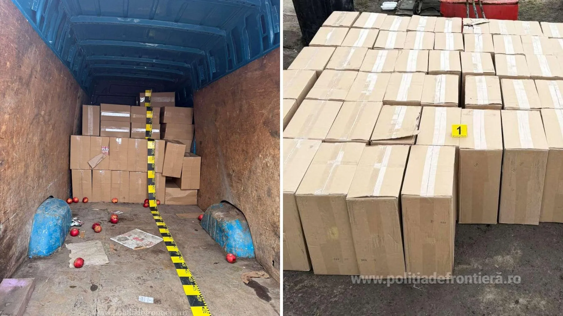 /VIDEO/ Schemă de contrabandă la vamă: 500.000 de țigarete printre fructe, polițist și vameș reținuți