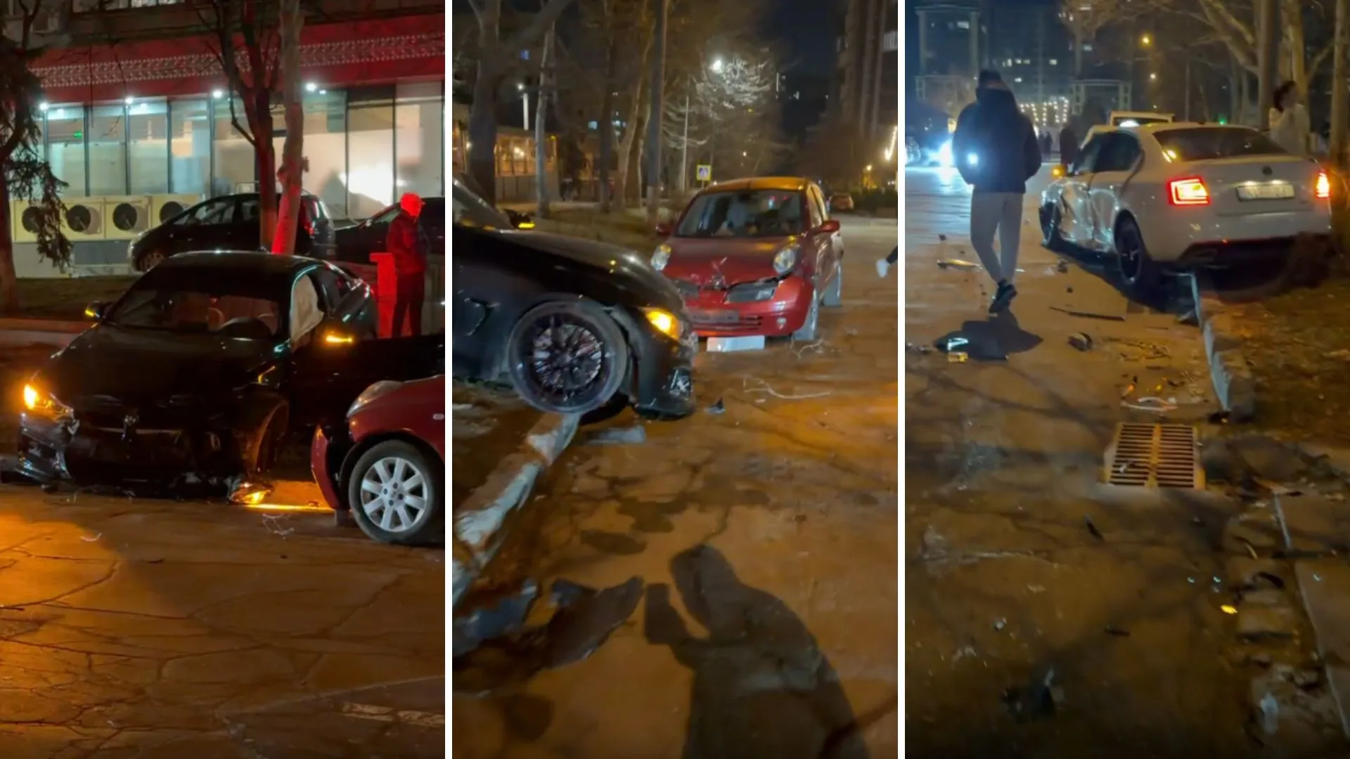 /VIDEO/ Accident nocturn în Chișinău: Un BMW ar fi lovit două mașini parcate