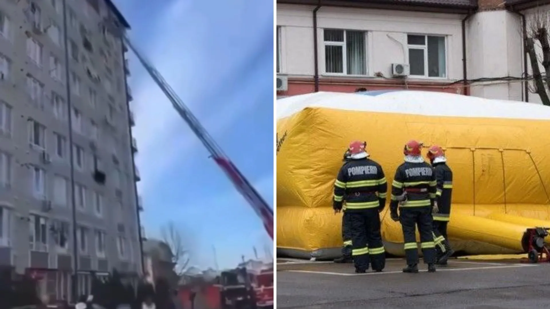 /VIDEO/ Salvat de la moarte: Momentul în care un tânăr aterizează pe perna pneumatică a pompierilor