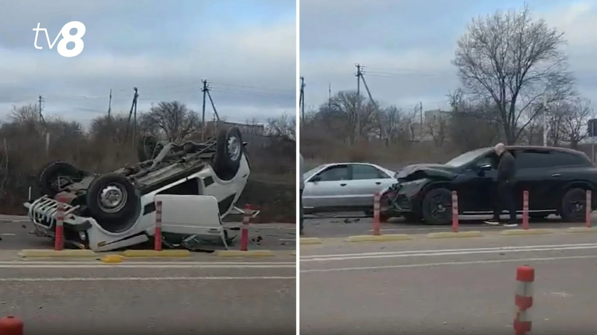 /VIDEO/ Grav accident lângă Strășeni: Un automobil s-a răsturnat. Imagini de la fața locului