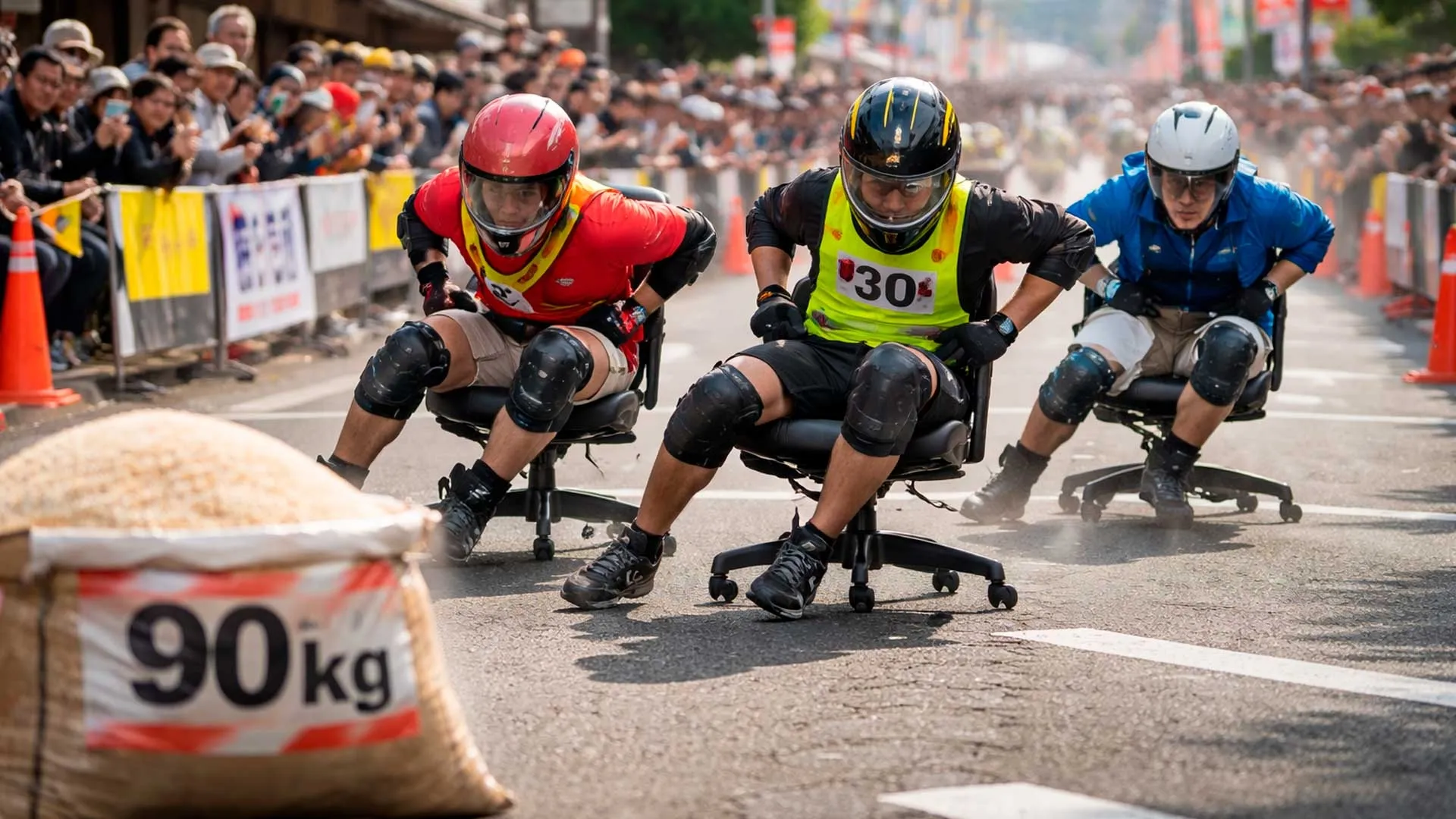 /VIDEO/ Concurs neobișnuit în Japonia: Participanții aleargă pe scaune de birou. Premiul e și el ieșit din comun