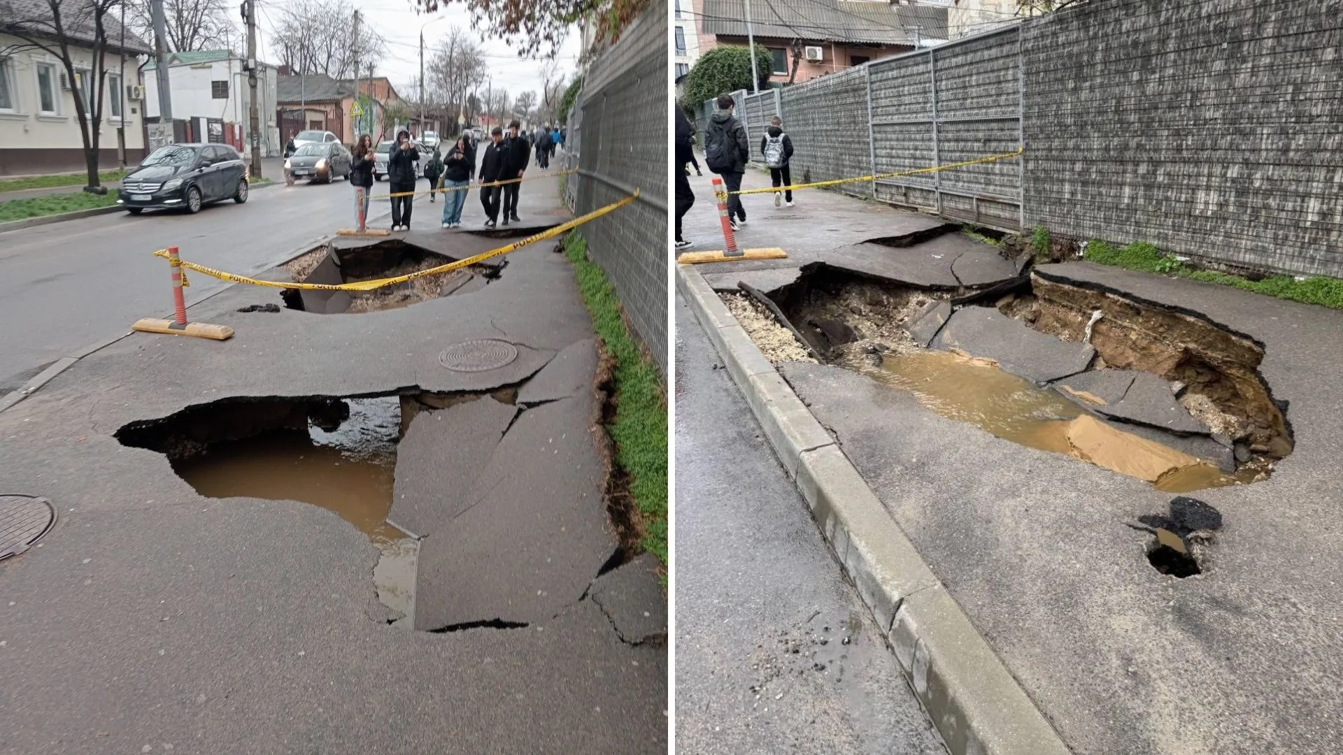 /VIDEO/ Asfalt prăbușit în centrul Chișinăului: Zona a fost izolată