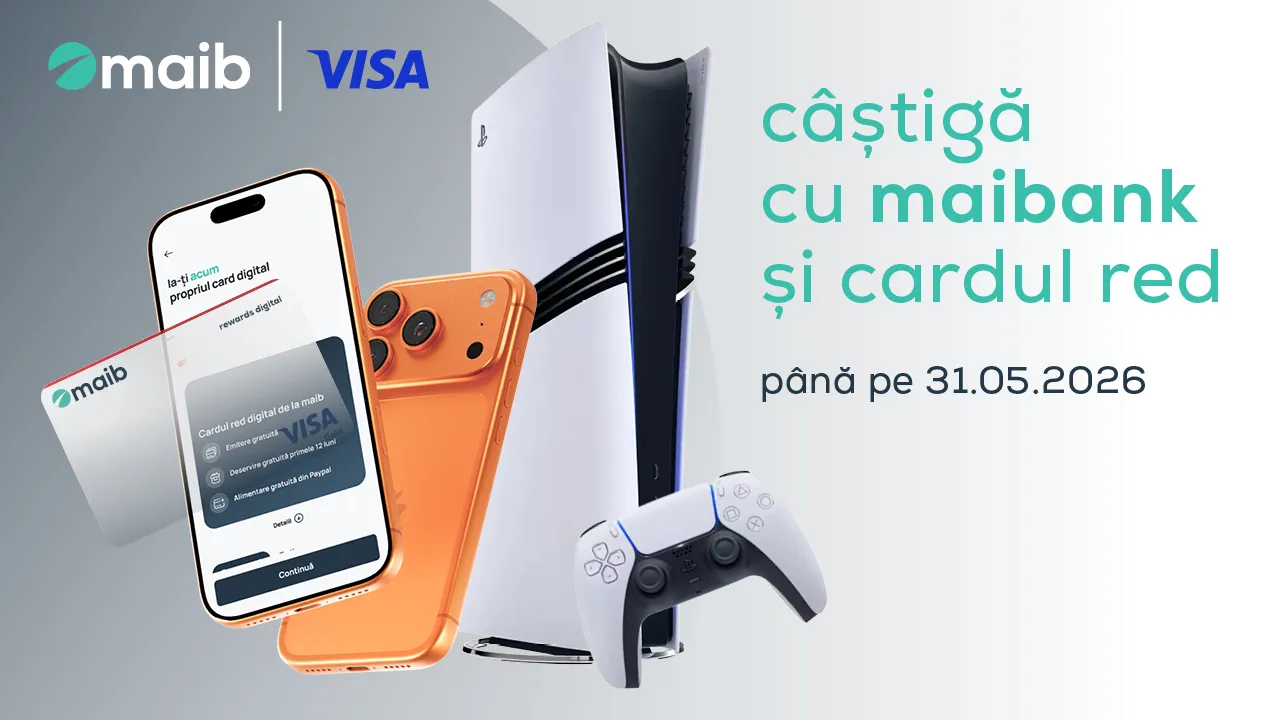 Maib și Visa desfășoară o promoție pentru clienții noi: câștigă cu maibank și cardul red digital /P/