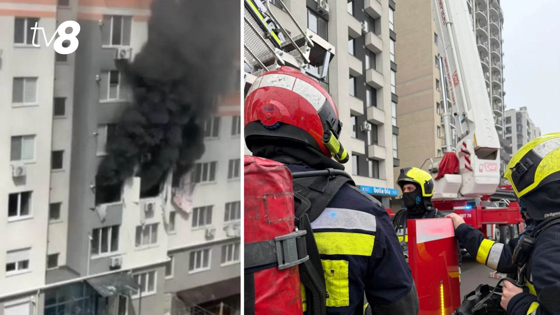/VIDEO/ Incendiu puternic într-un apartament din Chișinău: O femeie, scoasă din flăcări de pompieri