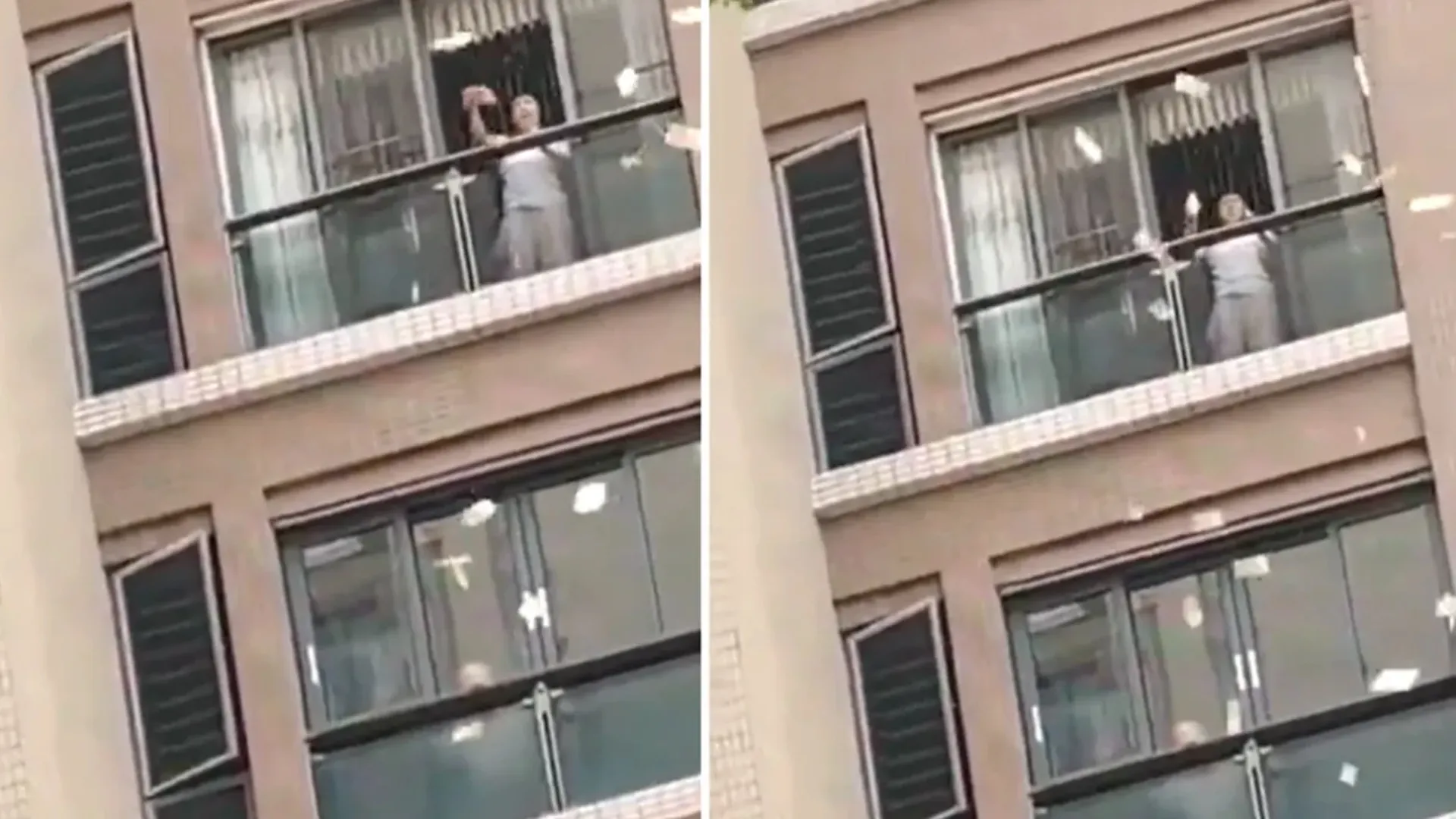 /VIDEO/ „Ploaie” cu bani: Câți dolari a aruncat peste geam o femeie supărată pe soț