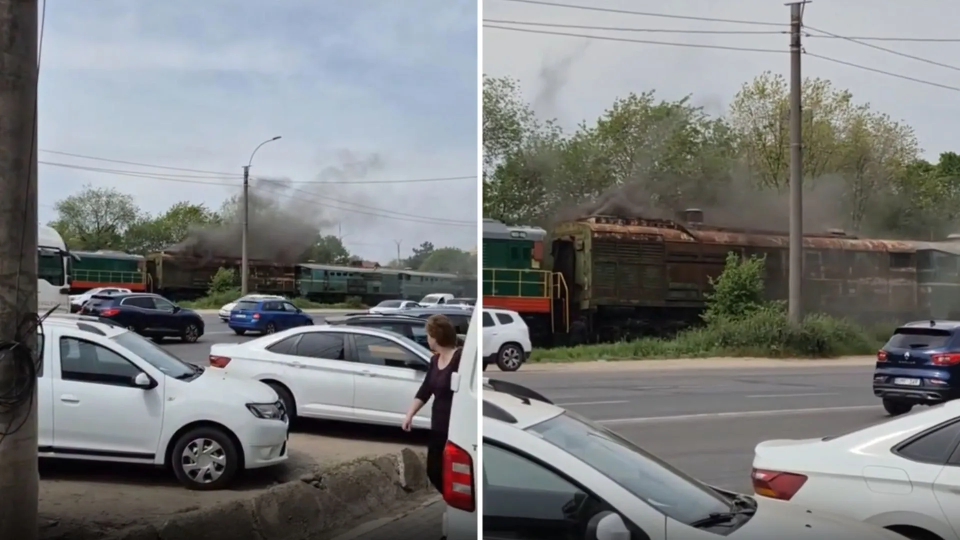 /VIDEO/ Locomotivă în flăcări la Chișinău: Două echipaje au intervenit de urgență