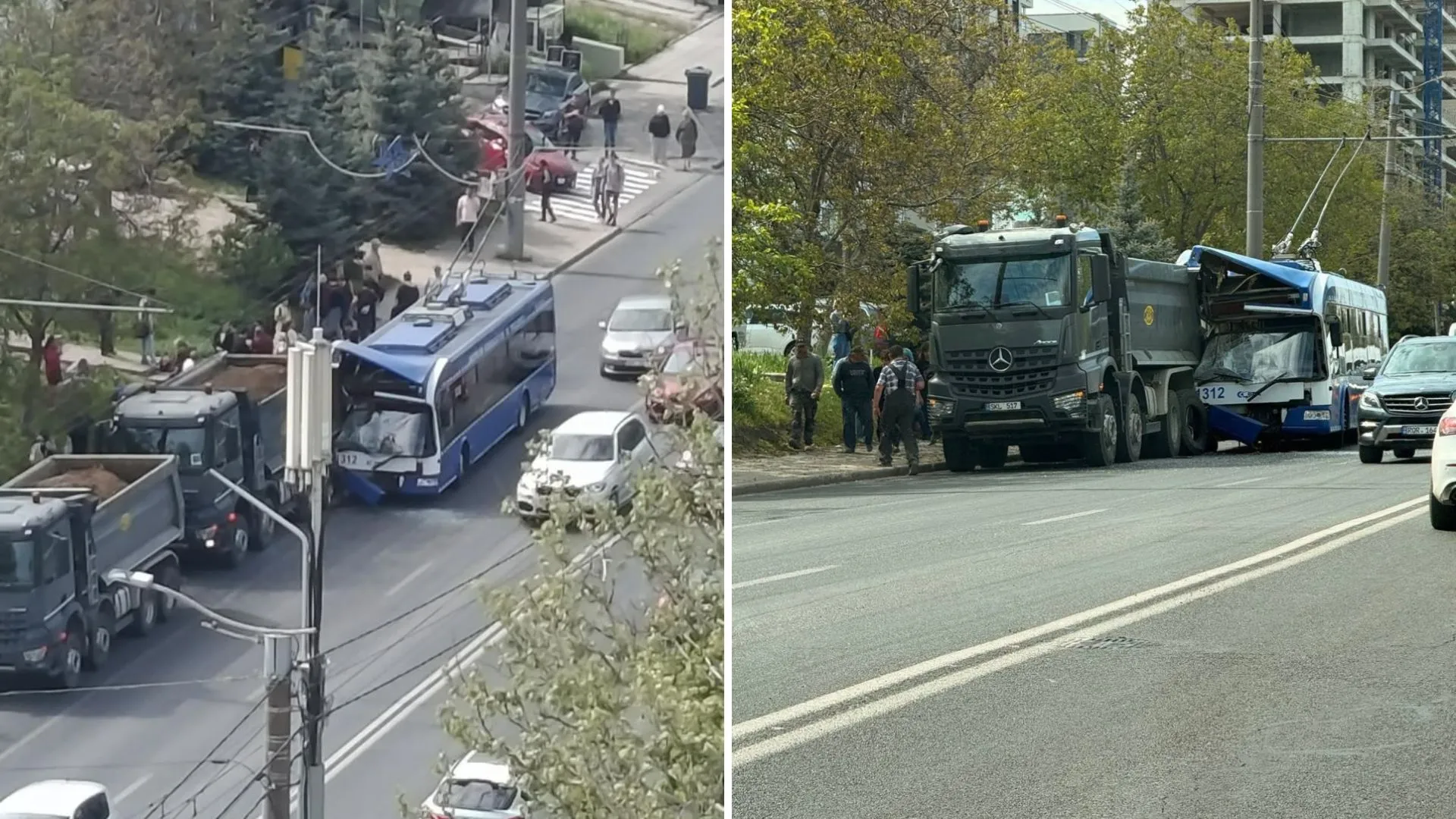 /VIDEO/ Accident violent în Chișinău: Opt răniți după ce un troleibuz s-a lovit de un camion