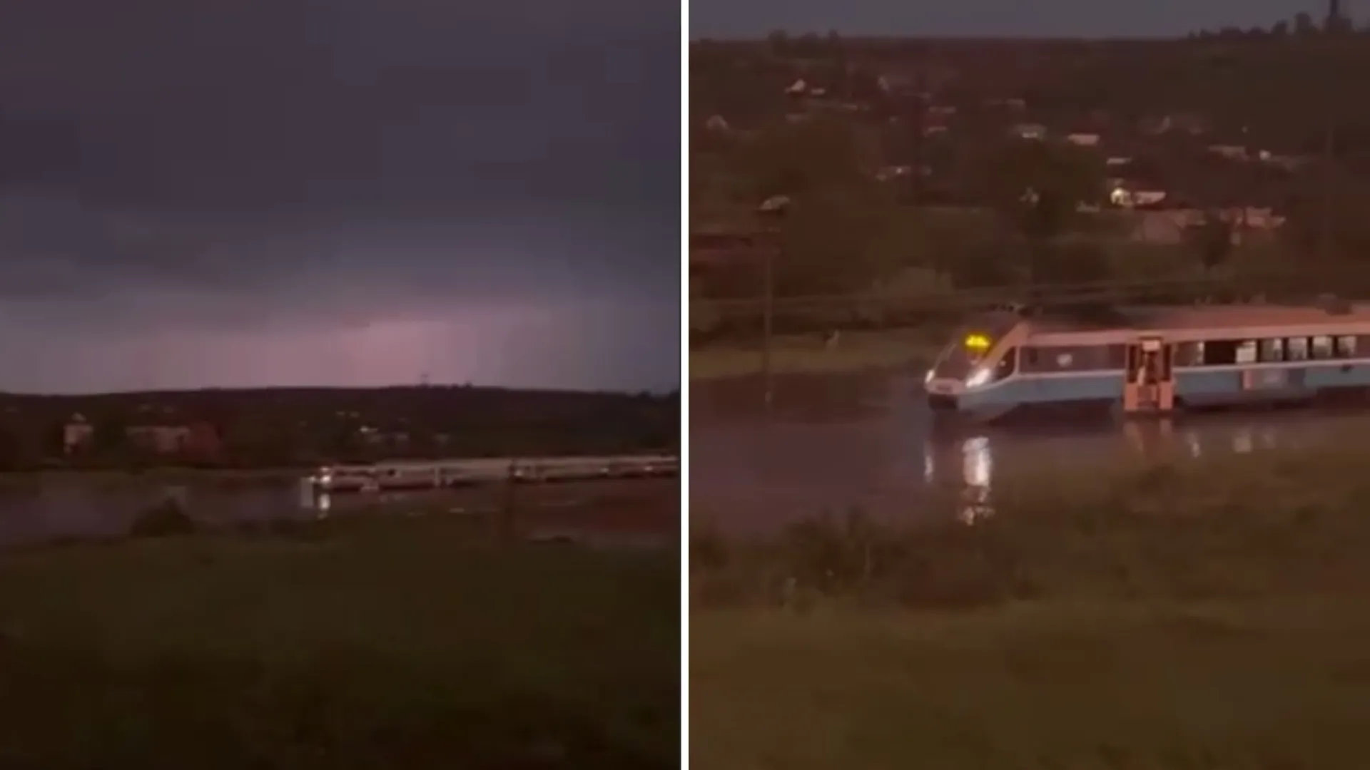 /VIDEO/ Tren, blocat pe șinele inundate în urma precipitațiilor: Circulația este oprită în zona localității Pîrlița