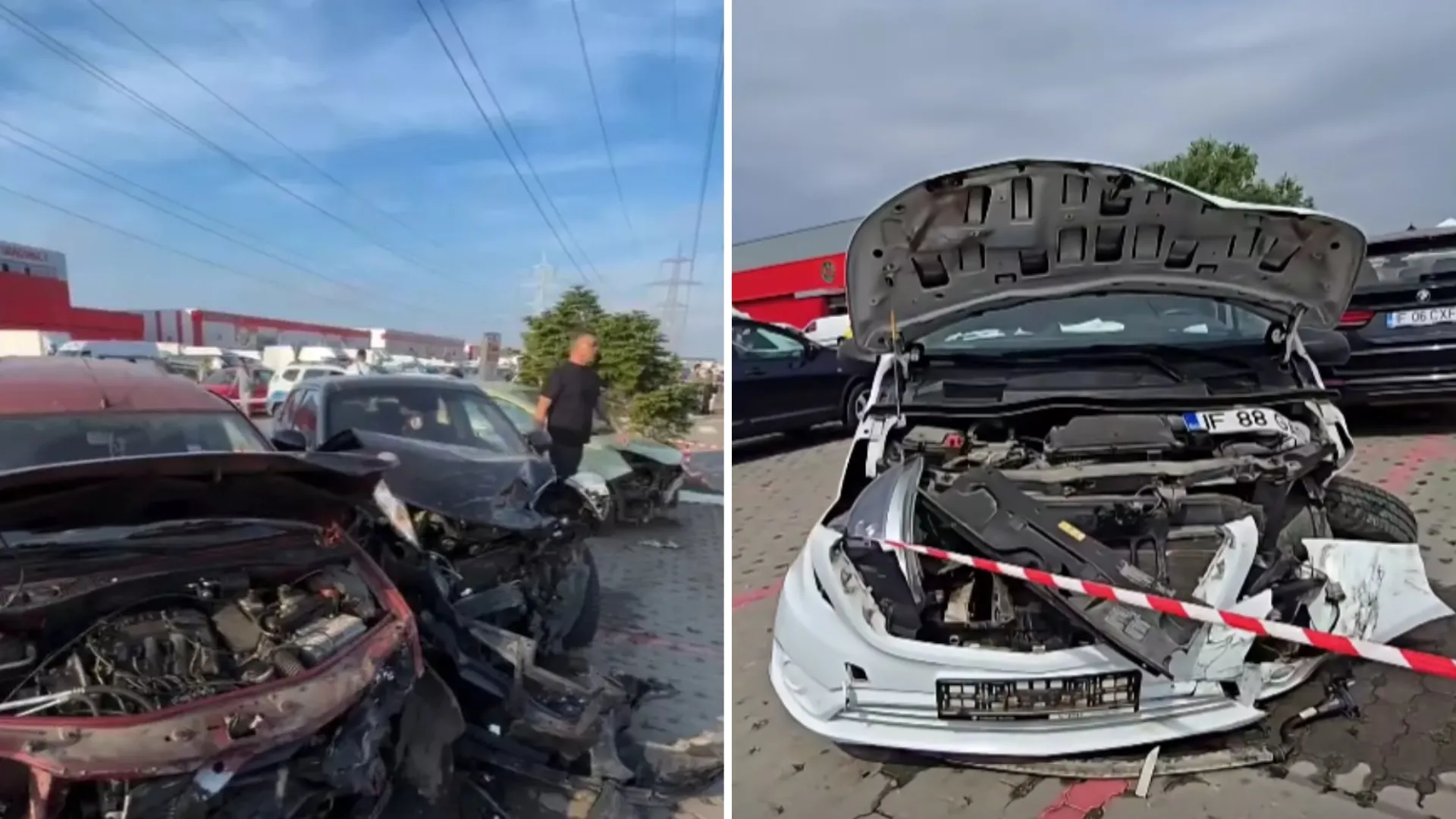 /VIDEO/ Carambol într-o parcare: O șoferiță a lovit 11 mașini, iar două persoane au ajuns la spital