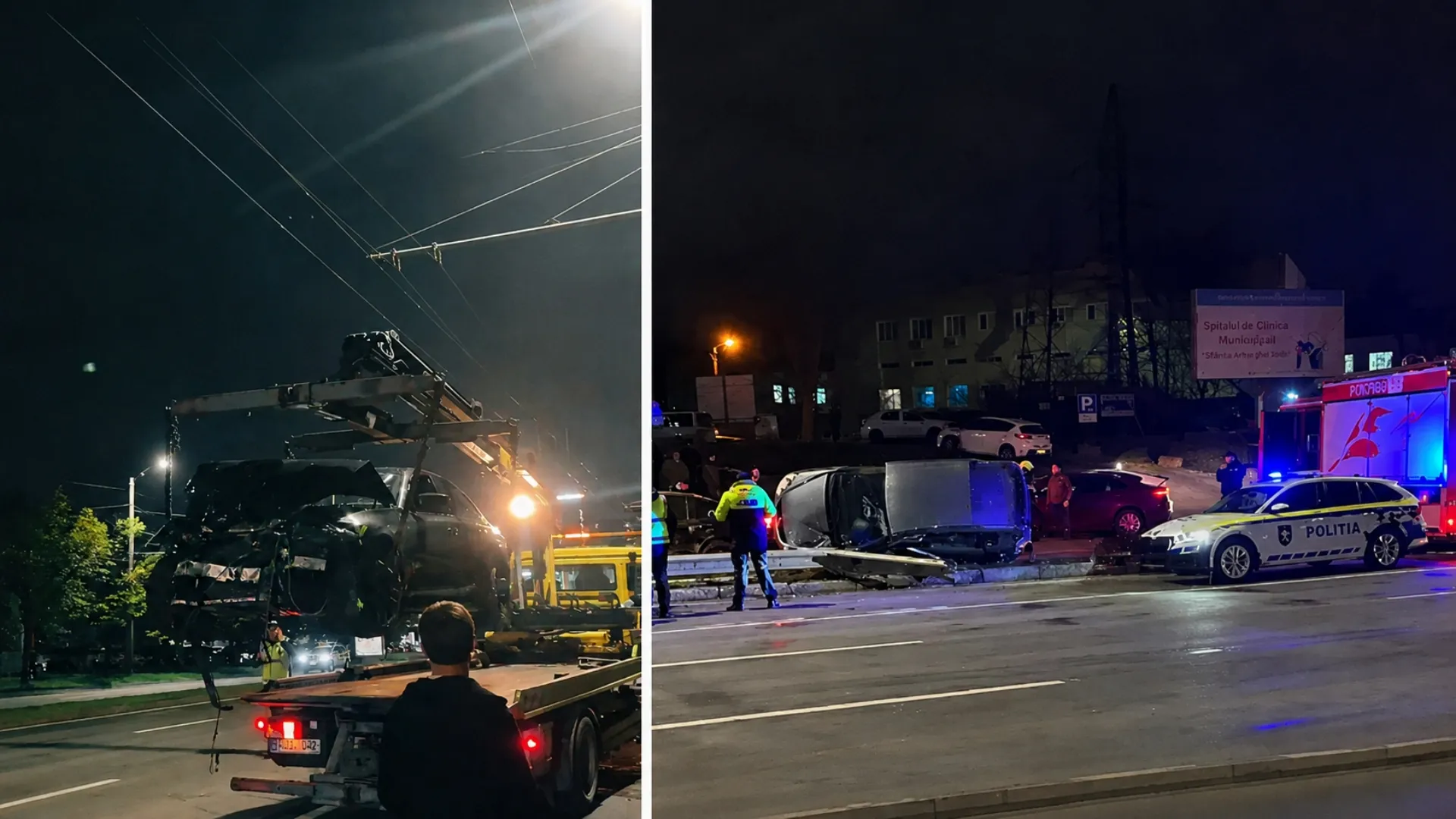 /VIDEO/ Accident nocturn pe viaduct: O persoană, rănită după ce trei mașini s-au ciocnit