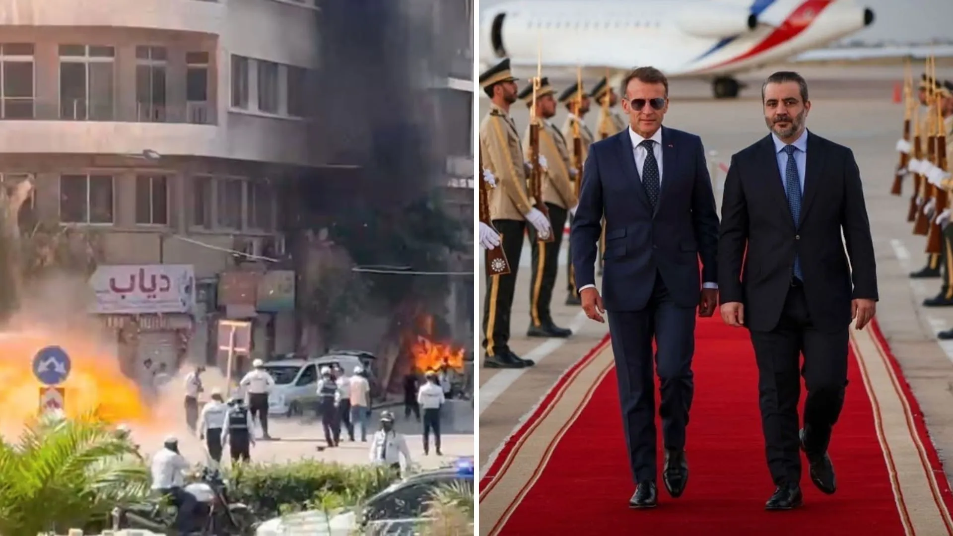 /VIDEO/ Clipe de panică la Damasc: Explozii în apropierea hotelului unde se află Emmanuel Macron
