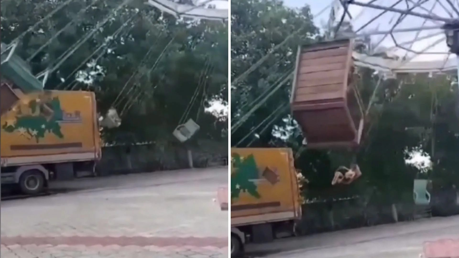 /VIDEO/ Clipe de groază la un teren de joacă din Călărași: Momentul în care un scrânciob cu copii lovește un camion