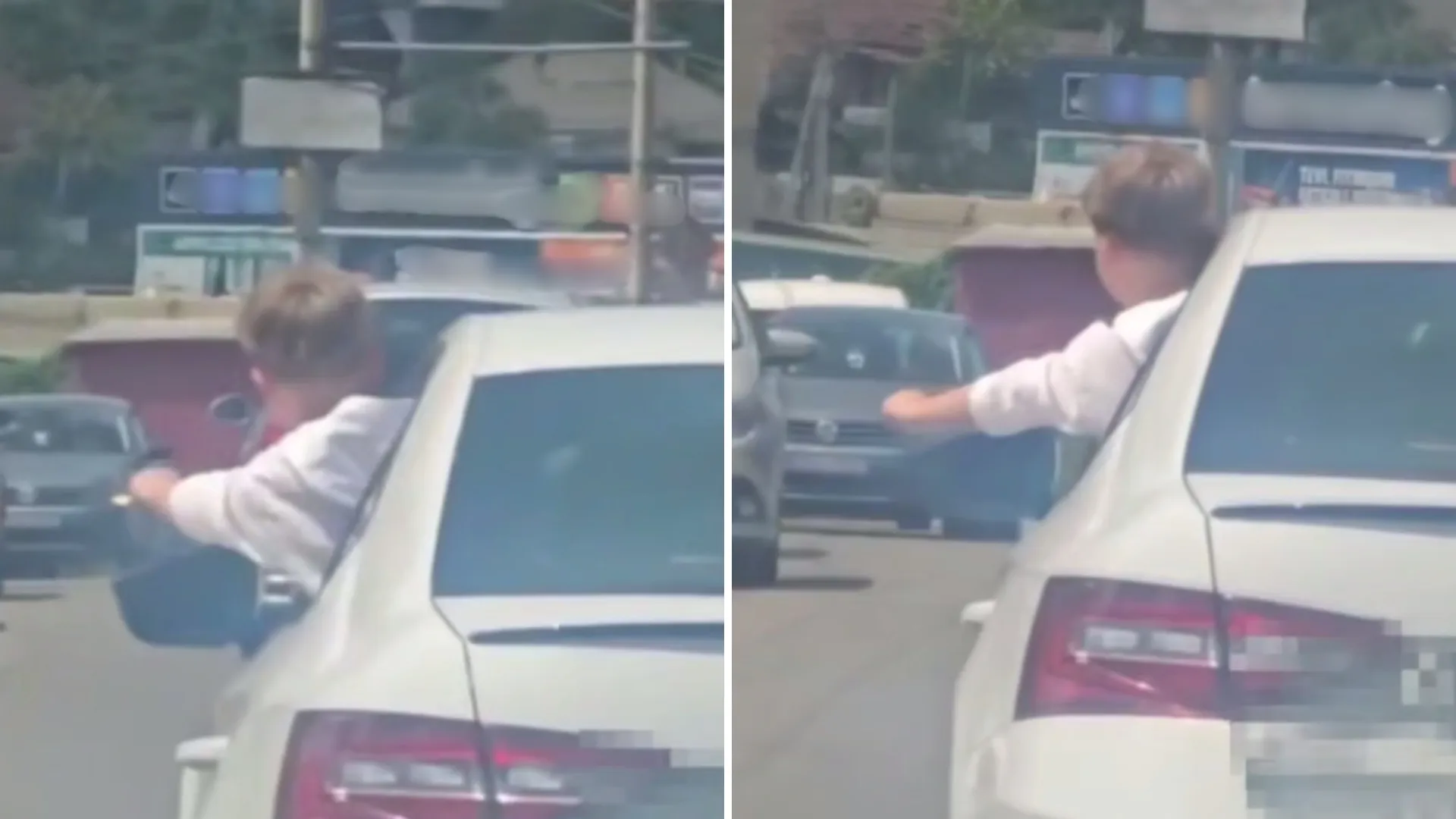 /VIDEO/ Pericol în trafic, surprins de camere: Un copil, lăsat să iasă pe geamul mașinii în mers