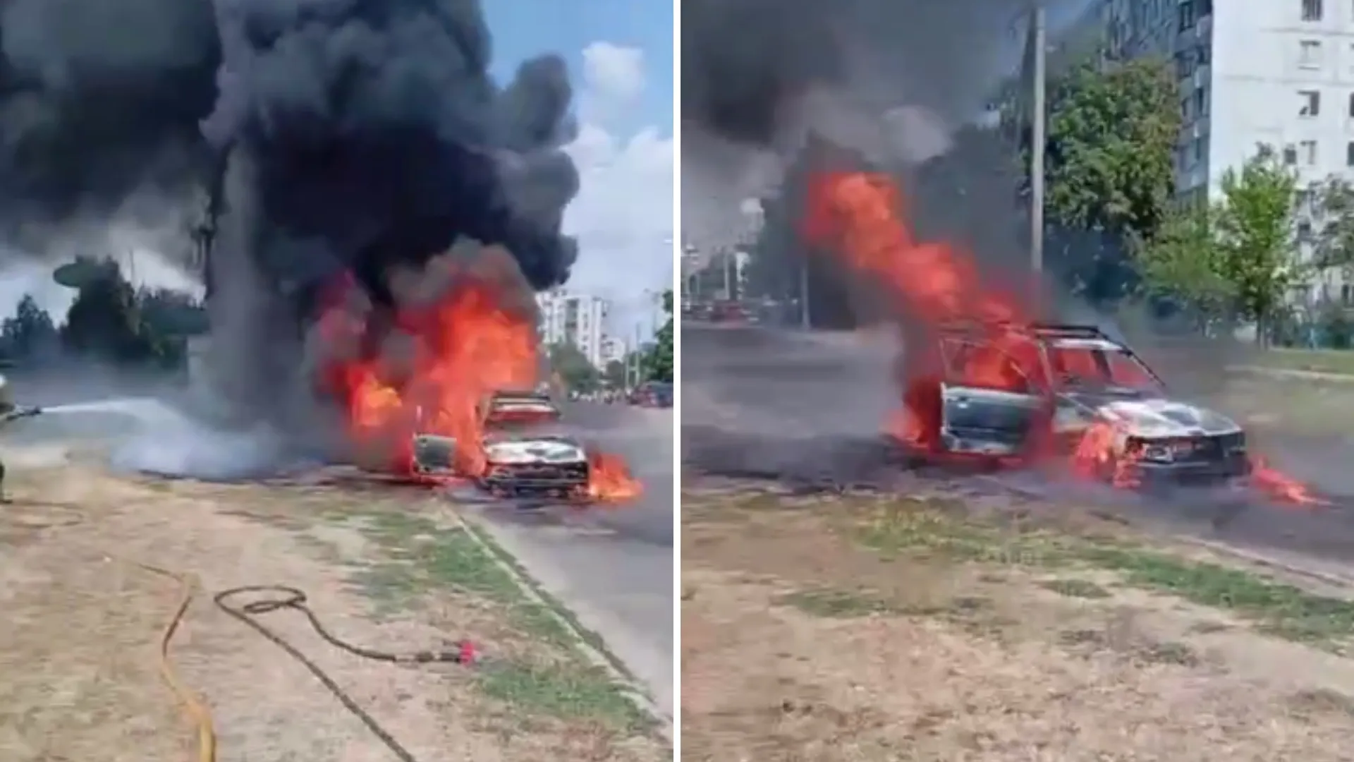 /VIDEO/ Automobil, mistuit de flăcări la Tighina: Șoferul și fiul său au ieșit prin geamuri