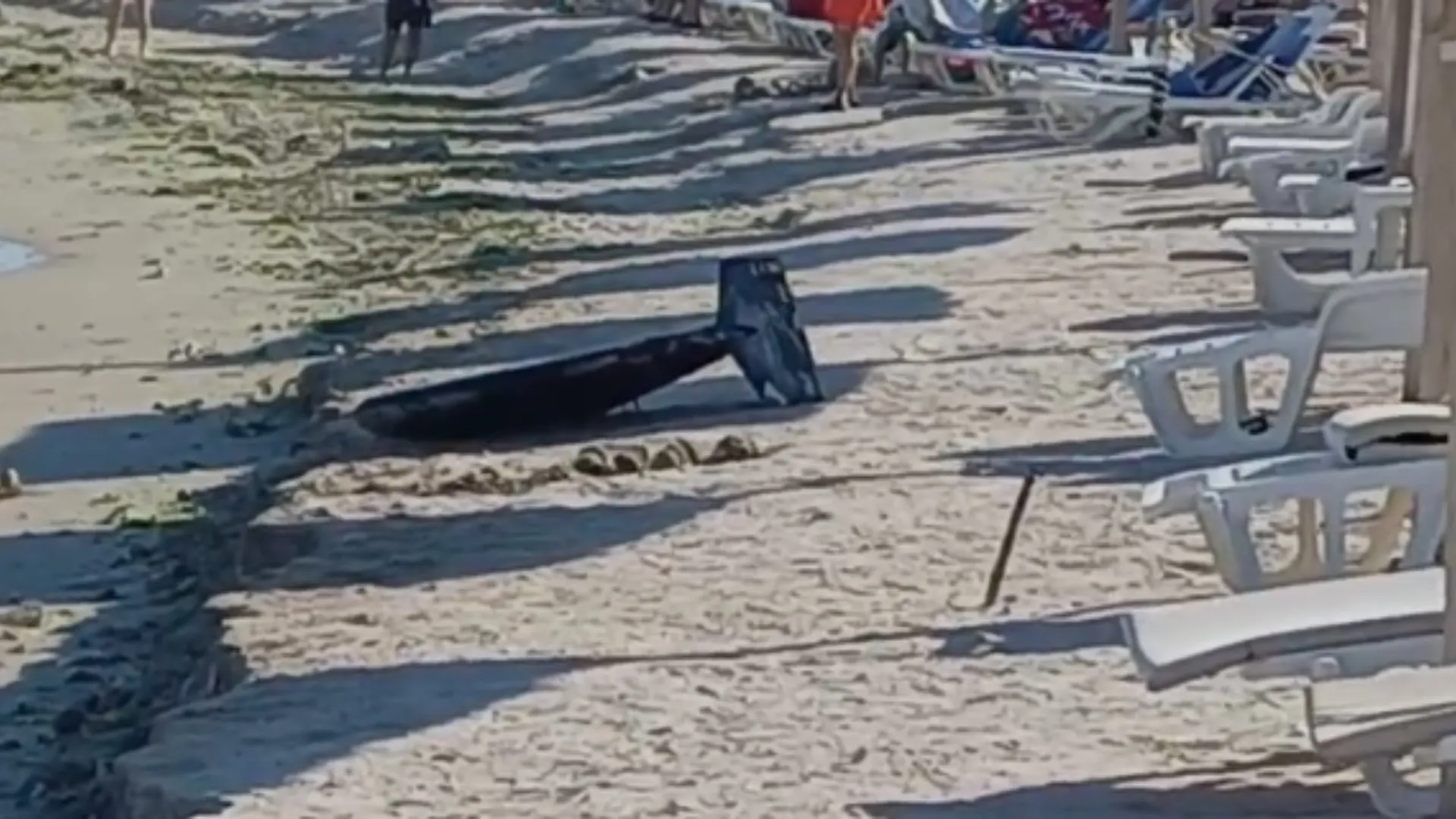 /VIDEO/ Fragmente de dronă, găsite pe o plajă din România: Turiștii, evacuați de urgență