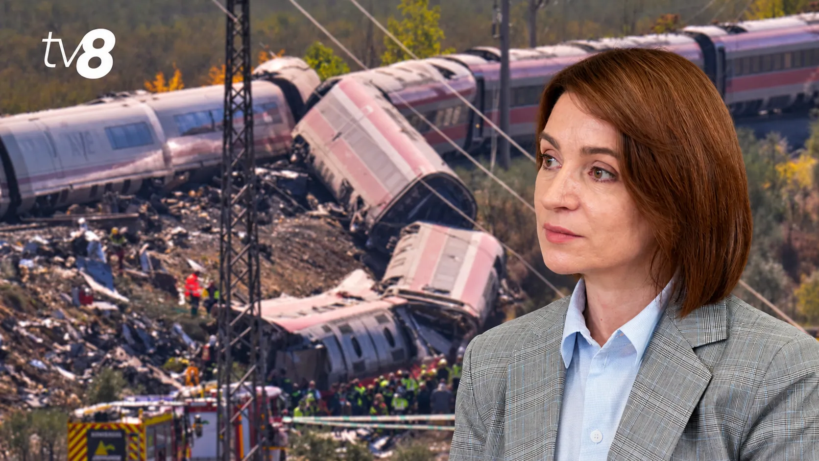 Mirrored portrait in train accident collage