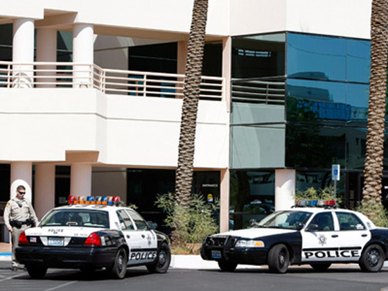 LAS VEGAS - JULY 28: Las Vegas Metropolitan Police Dept. cars are parked outside Global Cardiovascular Associates Inc., the medical office of Michael Jackson's personal physician Dr. Conrad Murray, as Las Vegas and Los Angeles police and federal Drug Enfo